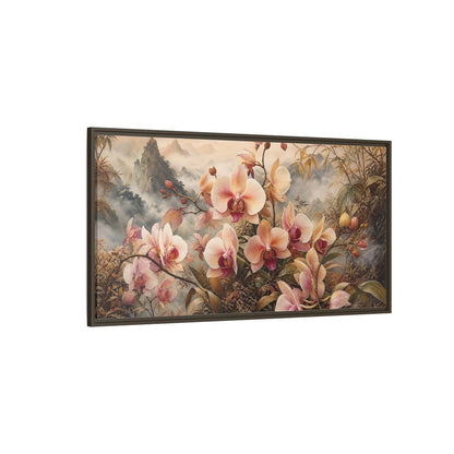 Side Mockup 4. Floral Orchids Pink Orchid shown as stretched canvas wall art