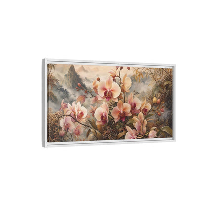 Side Mockup 1. Floral Orchids Pink Orchid shown as stretched canvas wall art