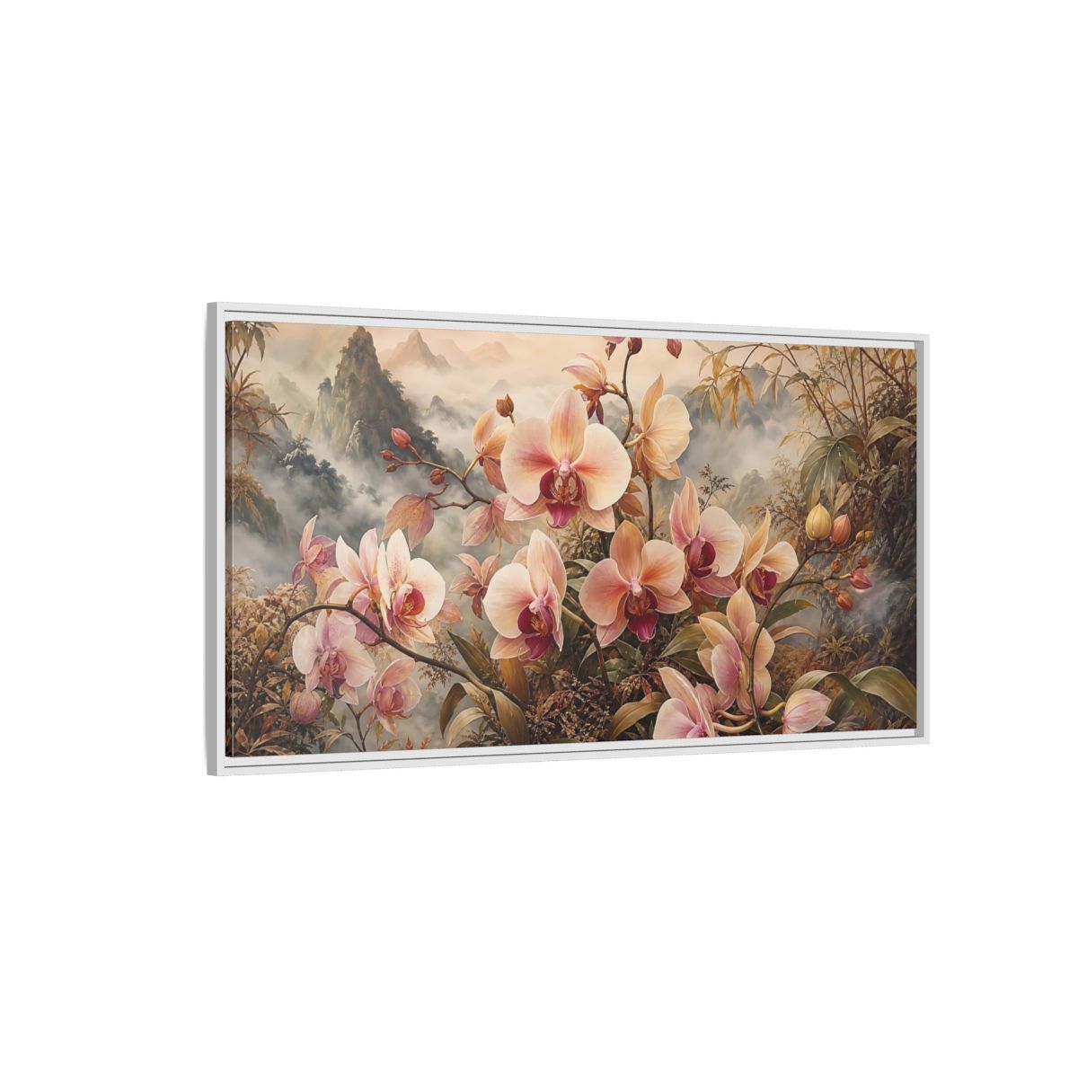 Side Mockup 3. Floral Orchids Pink Orchid shown as stretched canvas wall art