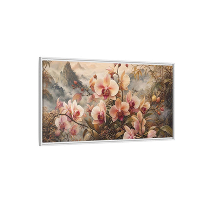 Side Mockup 3. Floral Orchids Pink Orchid shown as stretched canvas wall art