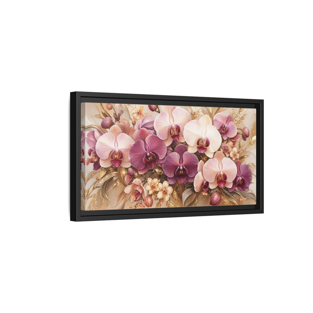 Side Mockup 8. Floral Orchids Pink Gold Orchids shown as stretched canvas wall art