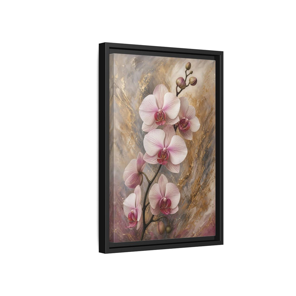 Side Mockup 6. Floral Orchids Pink Orchids Gold shown as stretched canvas wall art