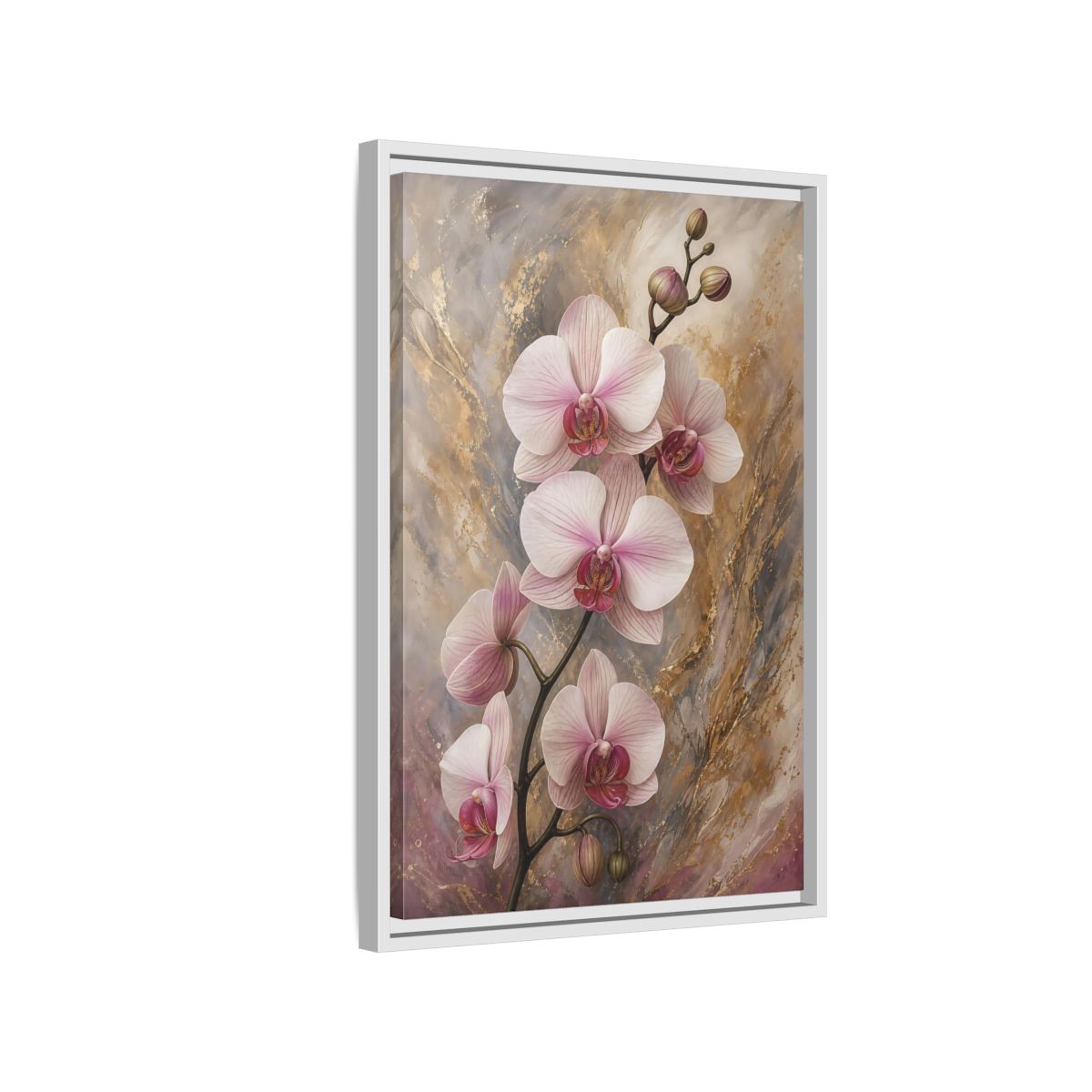 Floral Orchids Pink Gold Framed Canvas Wall Art - Living Room, Above Sofa, and shown as canvas wall art