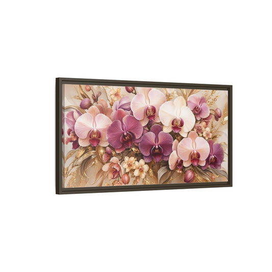 Main Mockup. Floral Orchids Pink Gold Orchids shown as stretched canvas wall art