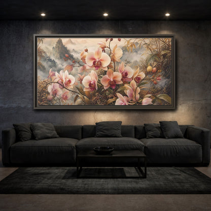 Mockup 3. Floral Orchids Pink Orchid shown as stretched canvas wall art