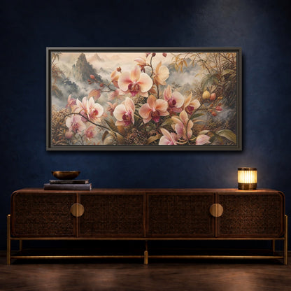 Mockup 4. Floral Orchids Pink Orchid shown as stretched canvas wall art