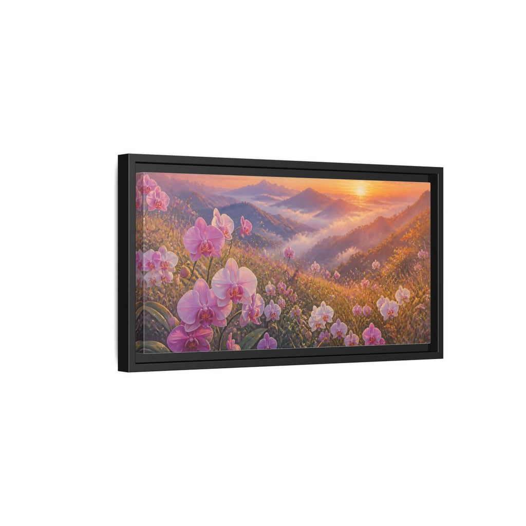 Side Mockup 8. Floral Orchids Pink Orchid Sunrise shown as stretched canvas wall art