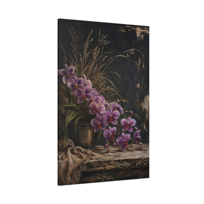 Side Mockup 1. Floral Orchids Purple Orchids shown as stretched canvas wall art