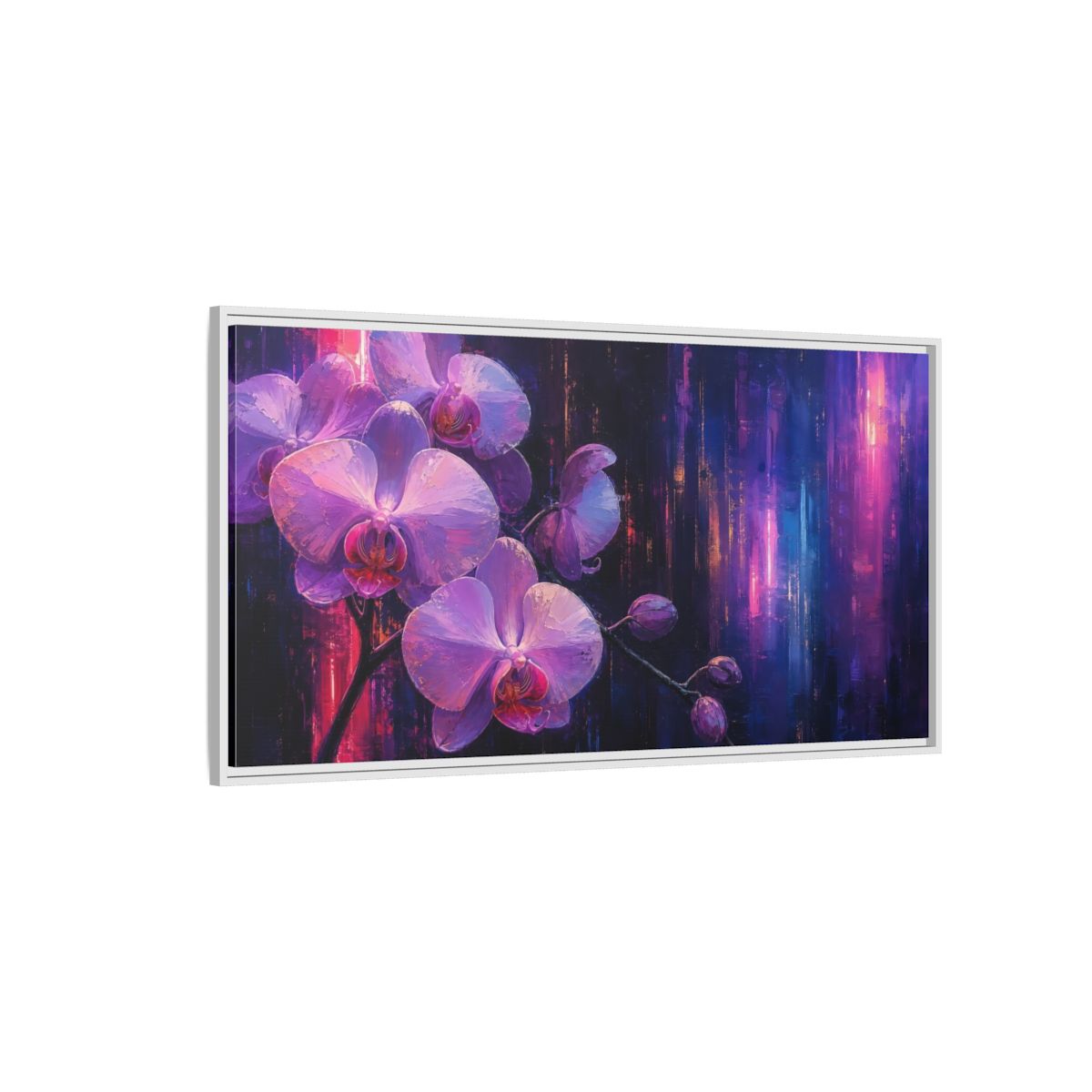 Side Mockup 3. Floral Orchids Purple Orchids shown as stretched canvas wall art