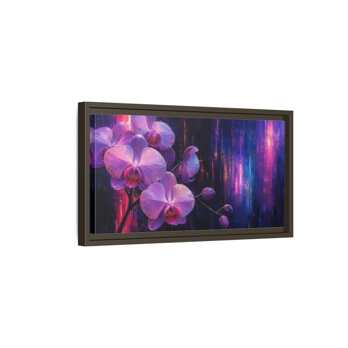 Side Mockup 7. Floral Orchids Purple Orchids shown as stretched canvas wall art