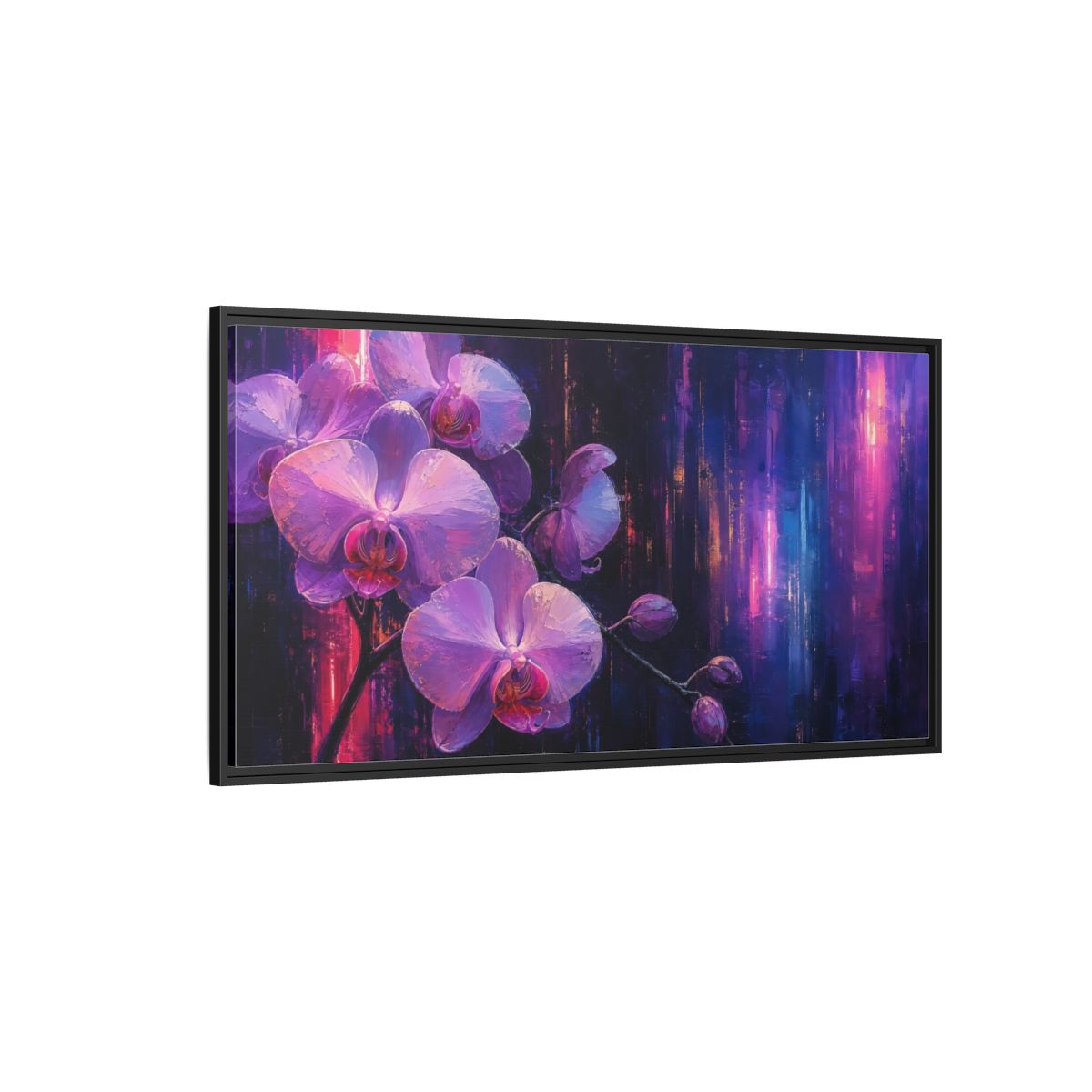 Side Mockup 5. Floral Orchids Purple Orchids shown as stretched canvas wall art