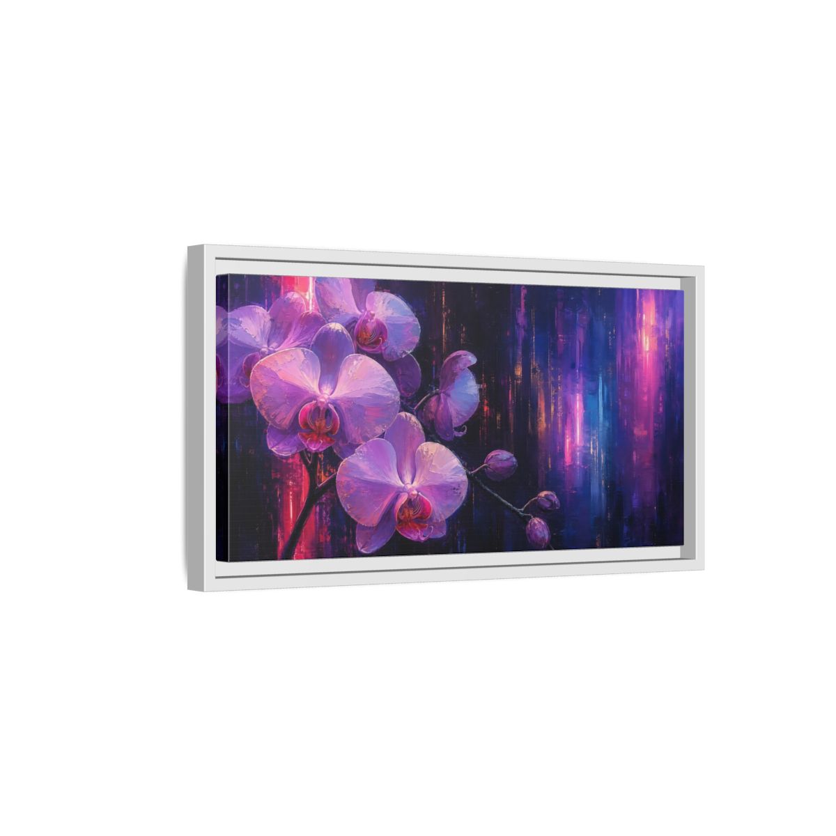 Side Mockup 6. Floral Orchids Purple Orchids shown as stretched canvas wall art