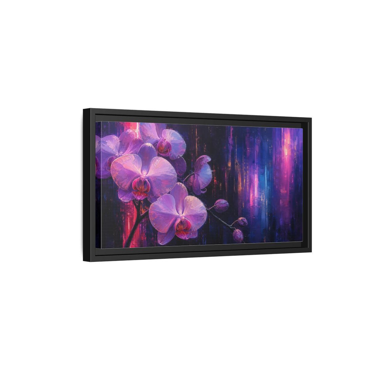 Side Mockup 8. Floral Orchids Purple Orchids shown as stretched canvas wall art