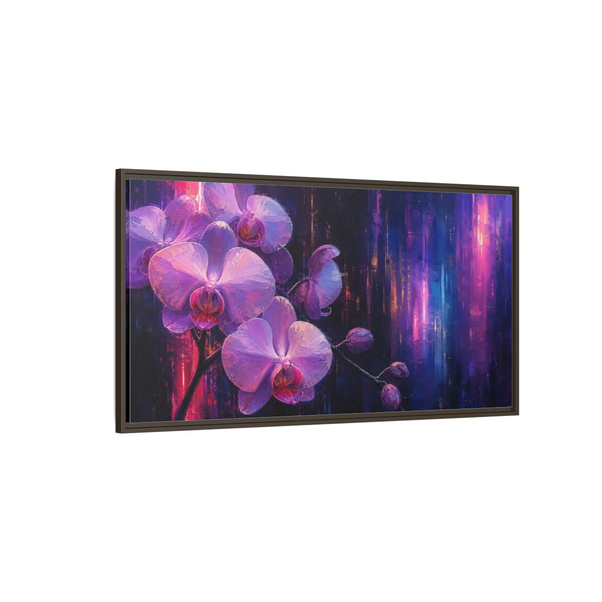 Side Mockup 4. Floral Orchids Purple Orchids shown as stretched canvas wall art