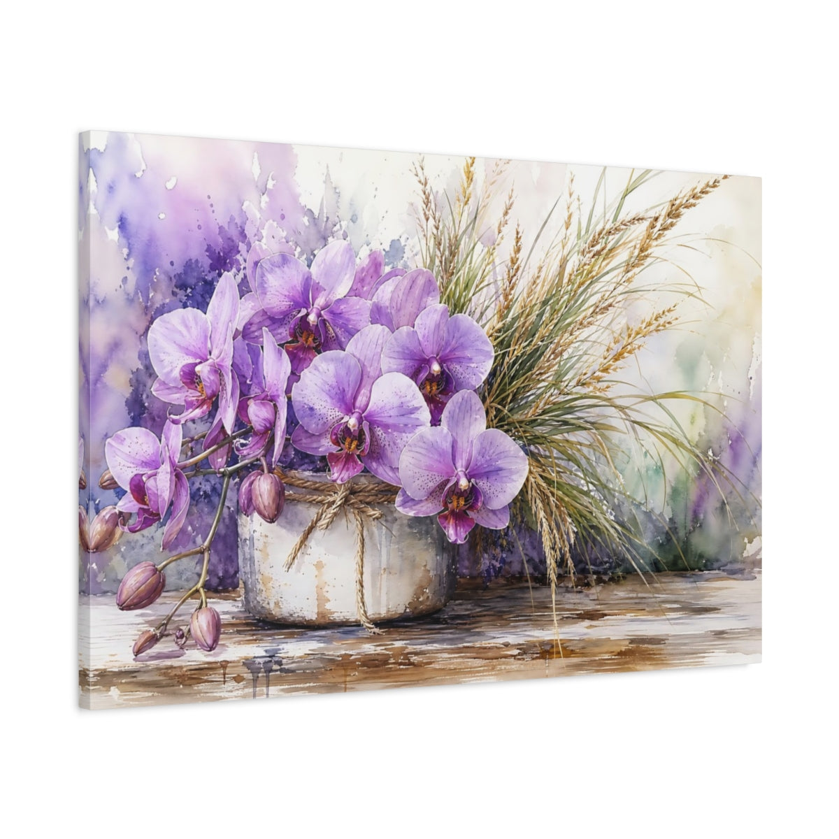 Main Mockup. Floral Orchids Purple Orchids shown as stretched canvas wall art