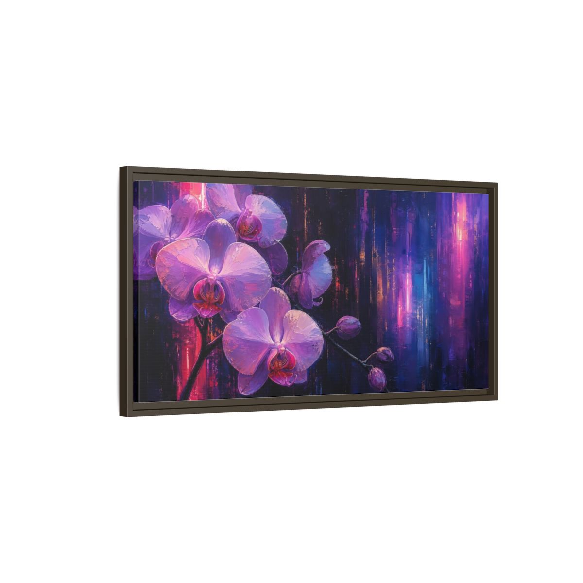 Main Mockup. Floral Orchids Purple Orchids shown as stretched canvas wall art