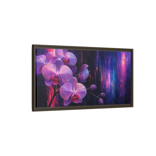 Main Mockup. Floral Orchids Purple Orchids shown as stretched canvas wall art