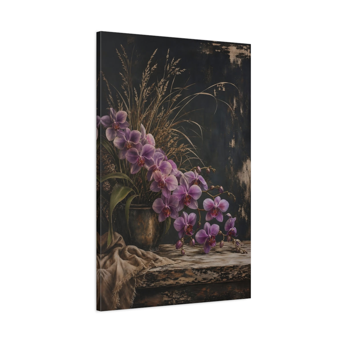 Main Mockup. Floral Orchids Purple Orchids shown as stretched canvas wall art