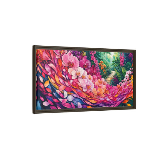 Main Mockup. Floral Orchids Vibrant Floral shown as stretched canvas wall art