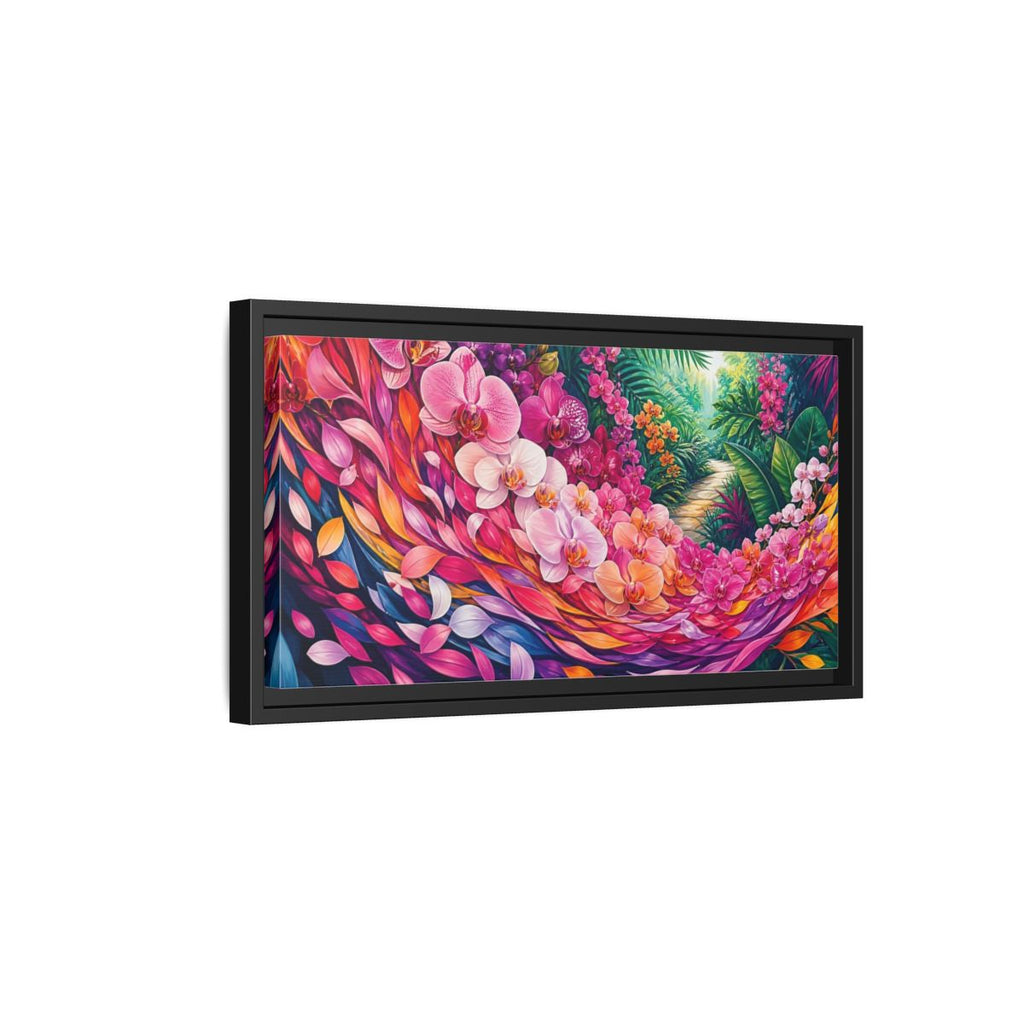 Side Mockup 8. Floral Orchids Vibrant Floral shown as stretched canvas wall art