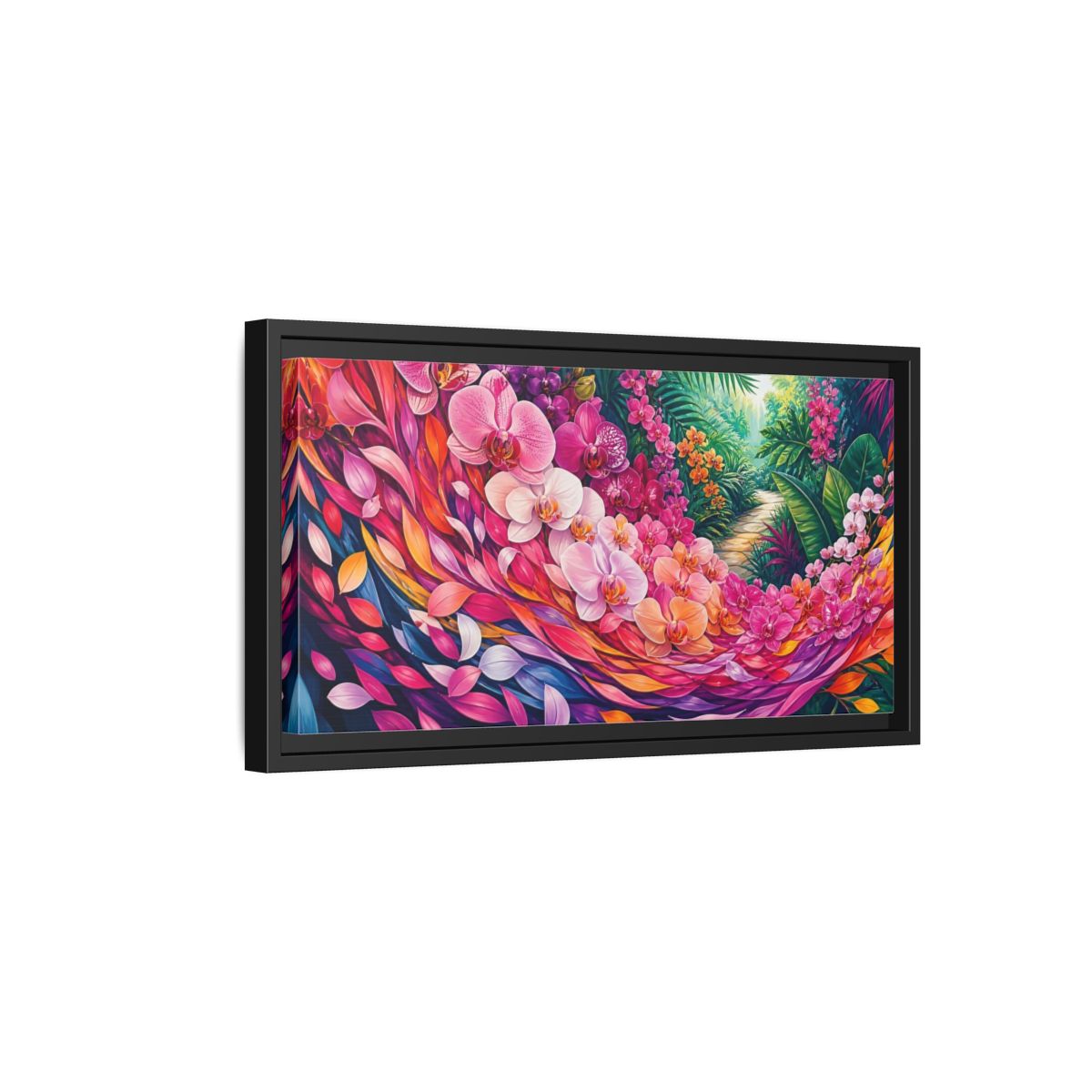 Side Mockup 8. Floral Orchids Vibrant Floral shown as stretched canvas wall art