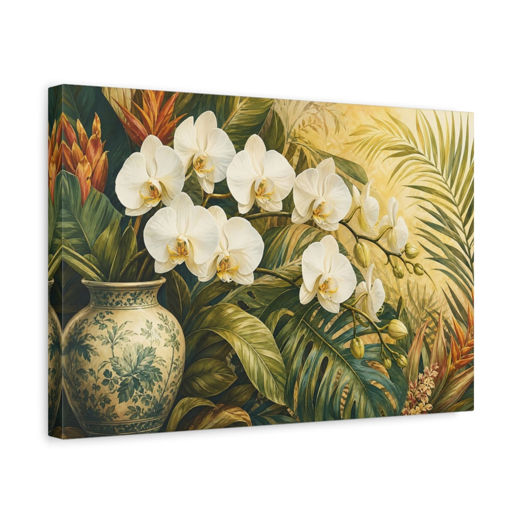 Side Mockup 4. Floral Orchids White Orchids Tropical shown as stretched canvas wall art