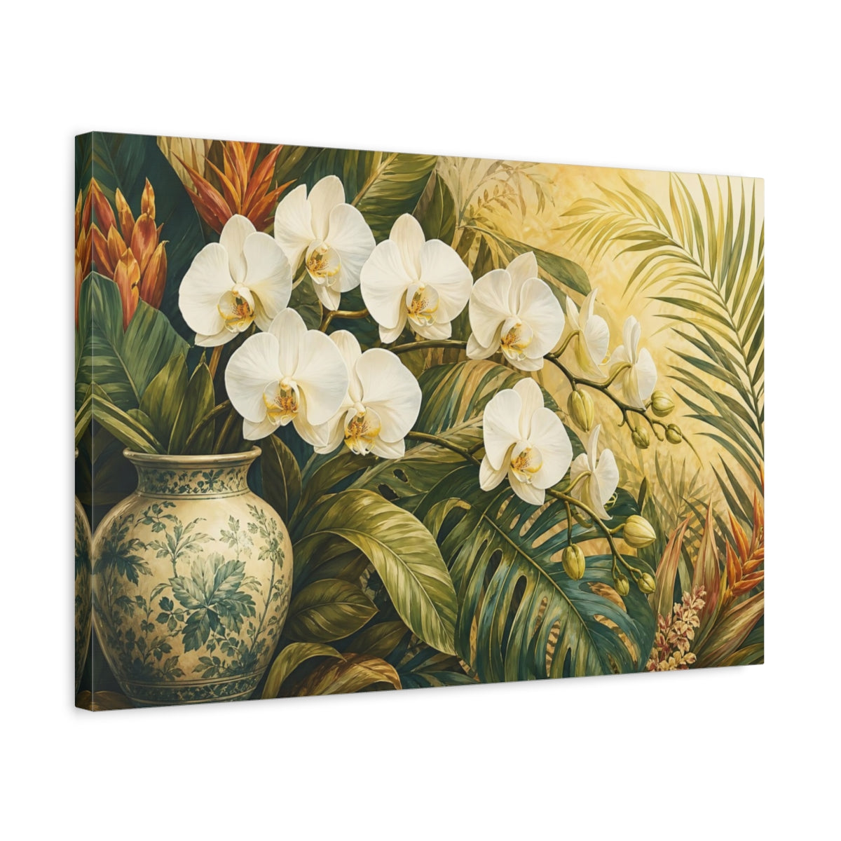 Side Mockup 3. Floral Orchids White Orchids Tropical shown as stretched canvas wall art