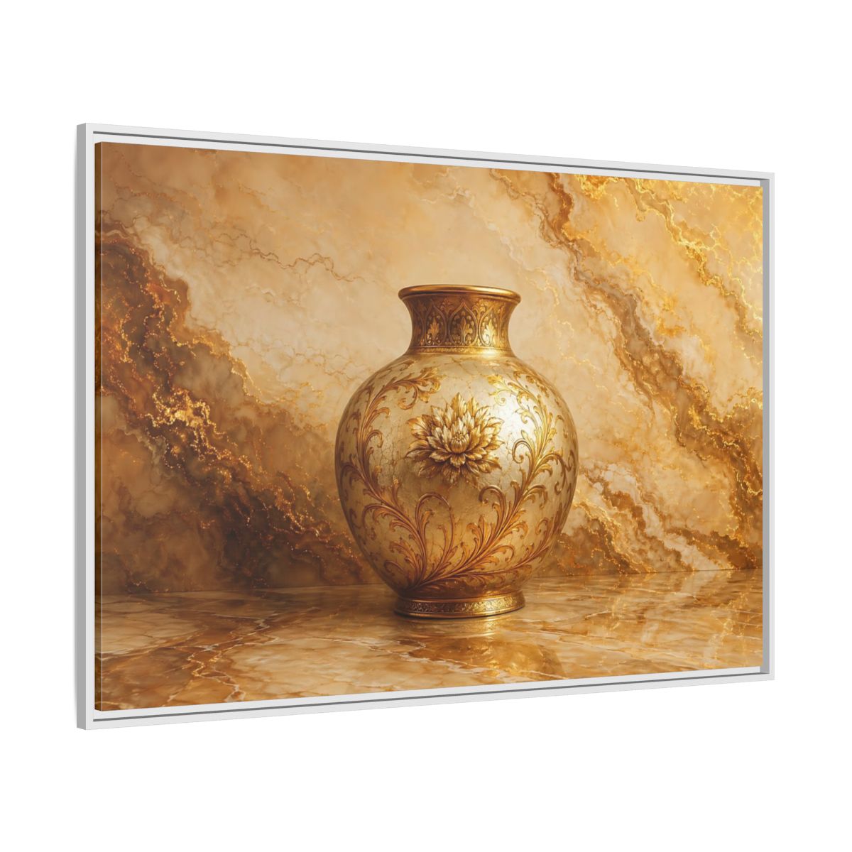 Side Mockup 7. Floral Ornate Vase Gold Ornate Vase shown as stretched canvas wall art
