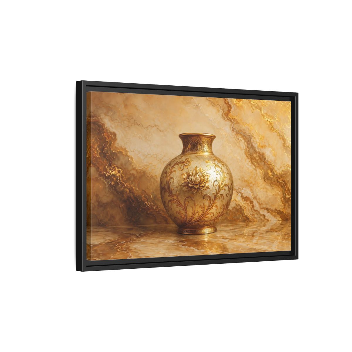 Side Mockup 3. Floral Ornate Vase Gold Ornate Vase shown as stretched canvas wall art
