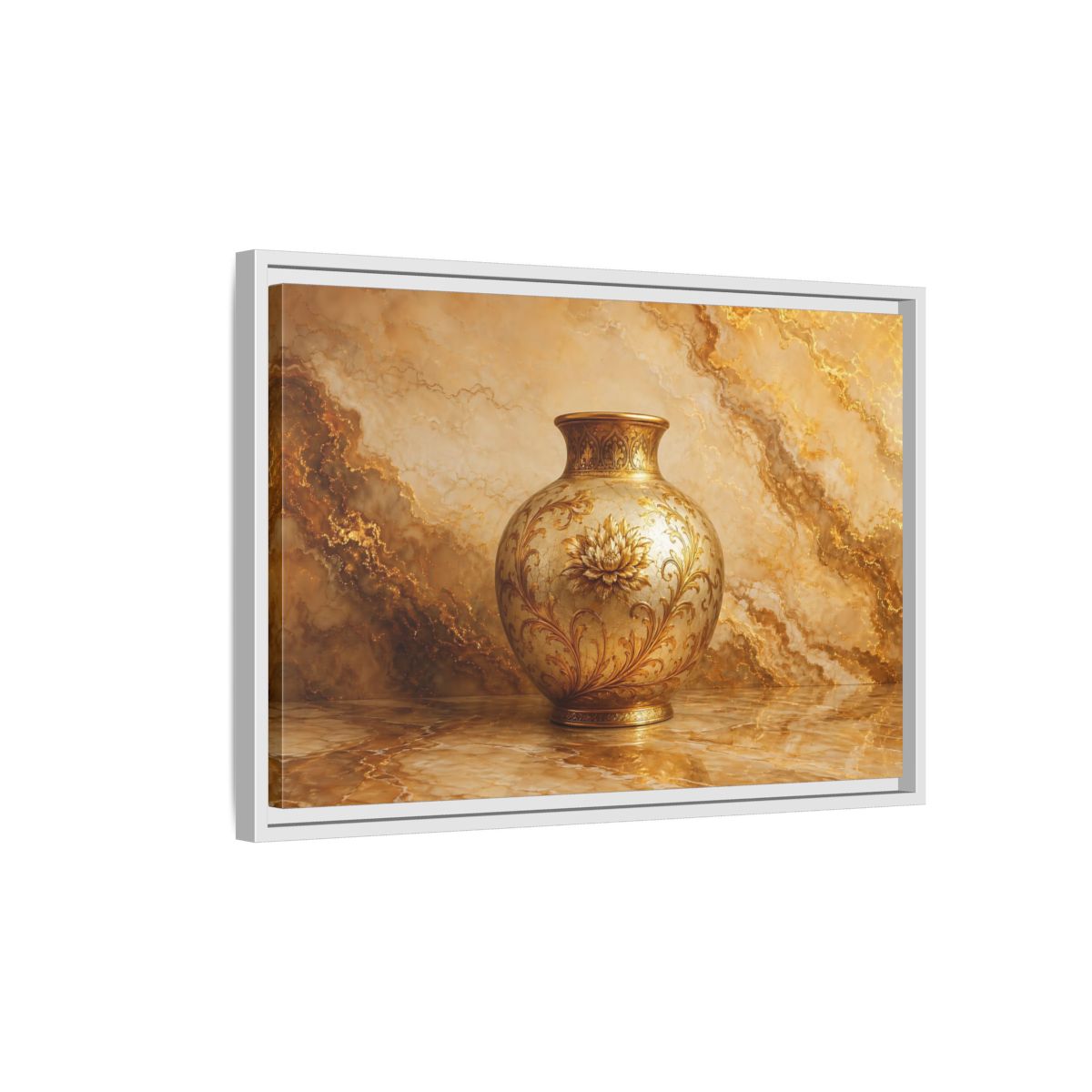 Side Mockup 1. Floral Ornate Vase Gold Ornate Vase shown as stretched canvas wall art