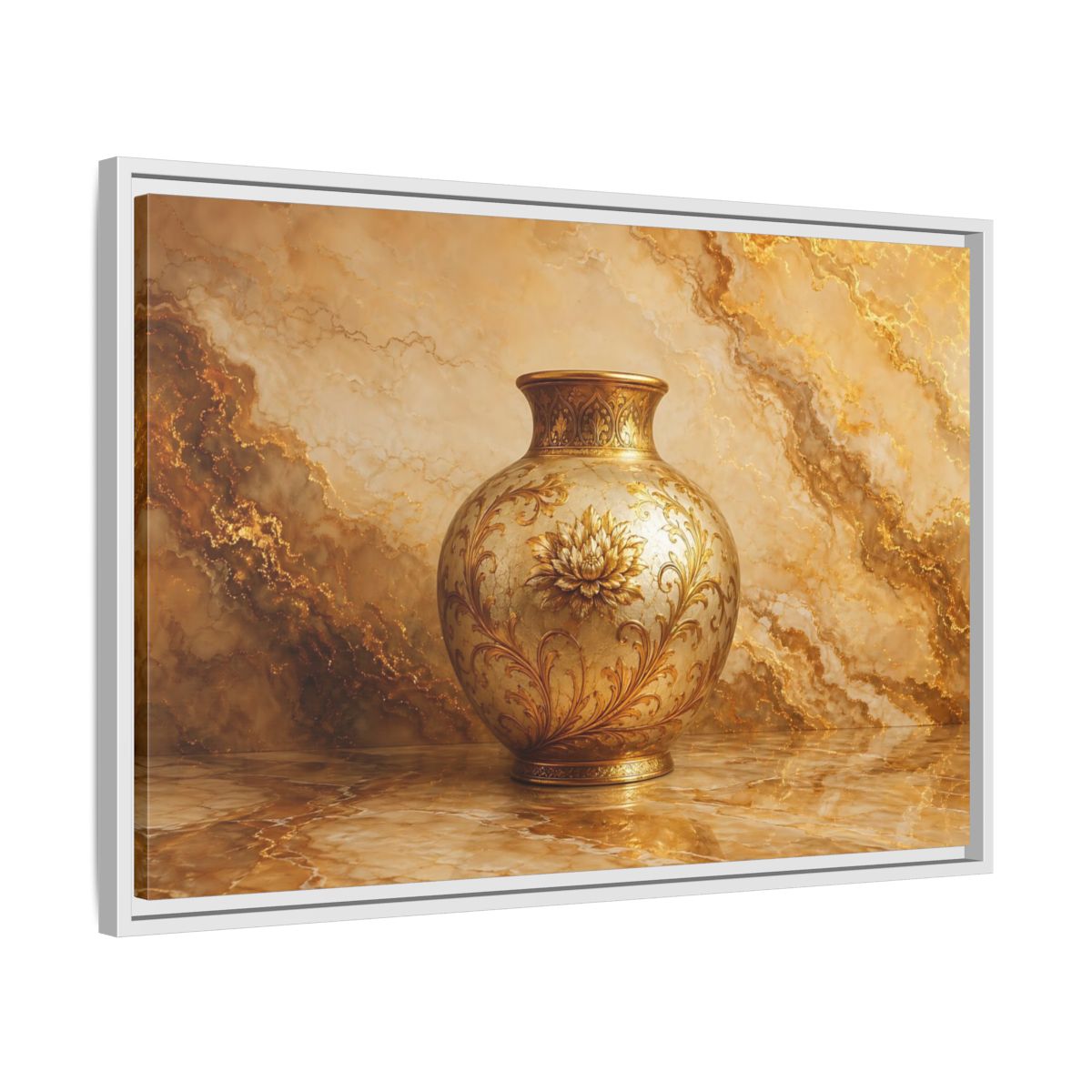 Side Mockup 10. Floral Ornate Vase Gold Ornate Vase shown as stretched canvas wall art
