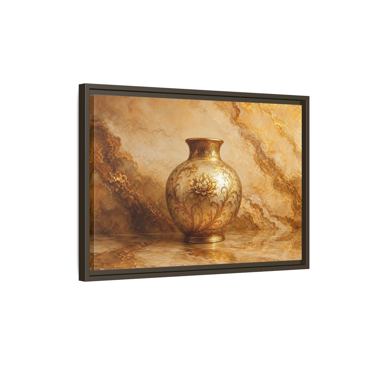 Side Mockup 2. Floral Ornate Vase Gold Ornate Vase shown as stretched canvas wall art