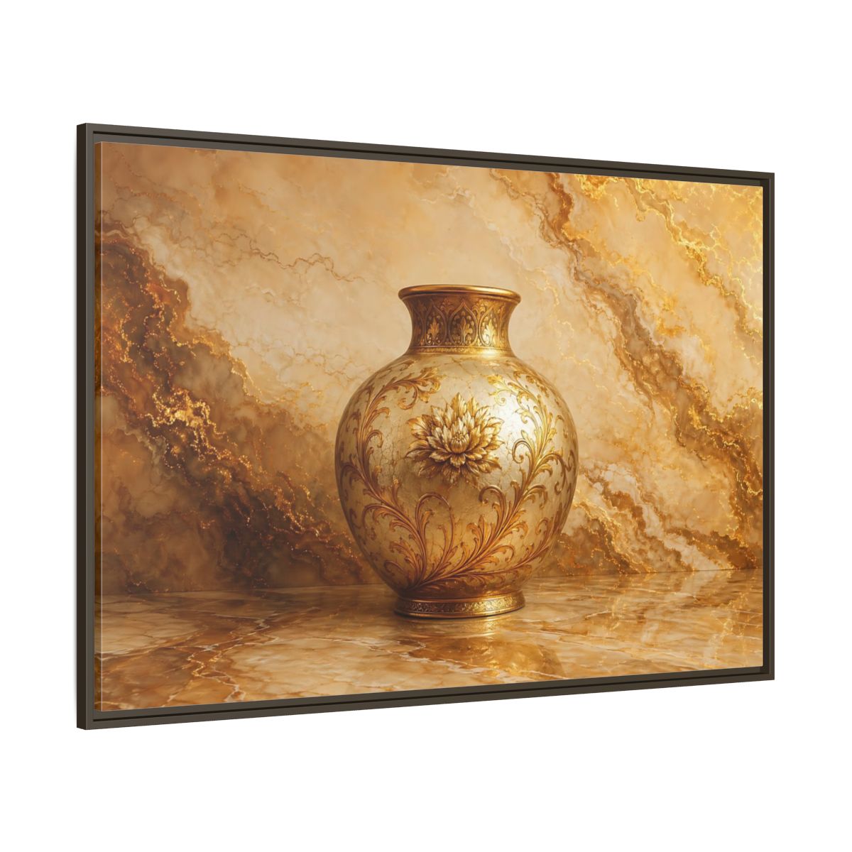 Side Mockup 8. Floral Ornate Vase Gold Ornate Vase shown as stretched canvas wall art