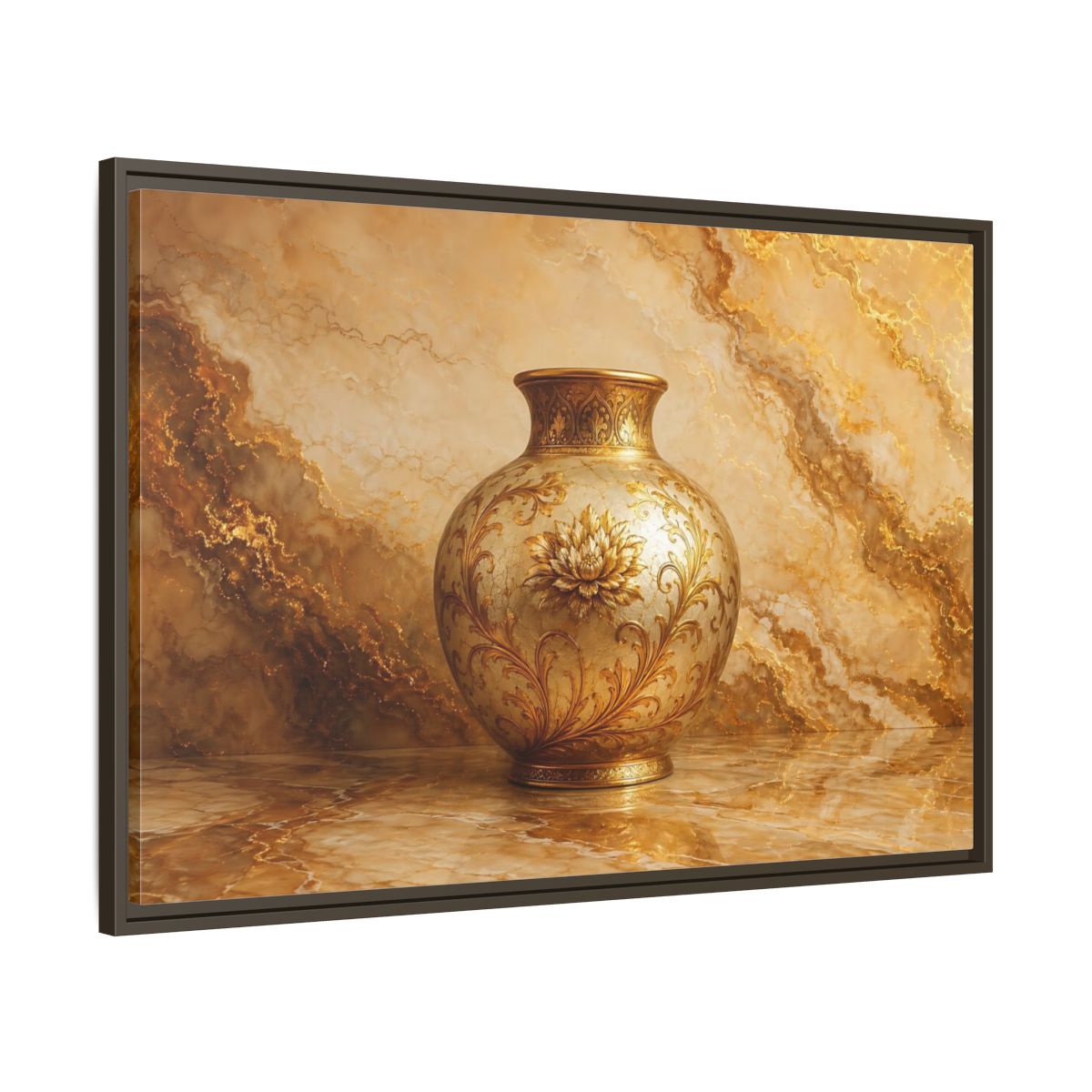 Main Mockup. Floral Ornate Vase Gold Ornate Vase shown as stretched canvas wall art