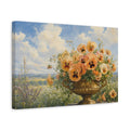 Side Mockup 4. Floral Pansies Peach Gold Pansies shown as stretched canvas wall art