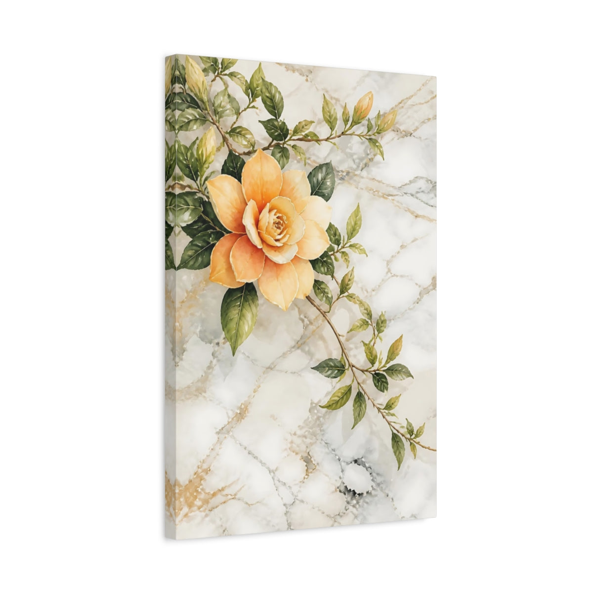 Side Mockup 3. Floral Peach Flower Peach Floral shown as stretched canvas wall art
