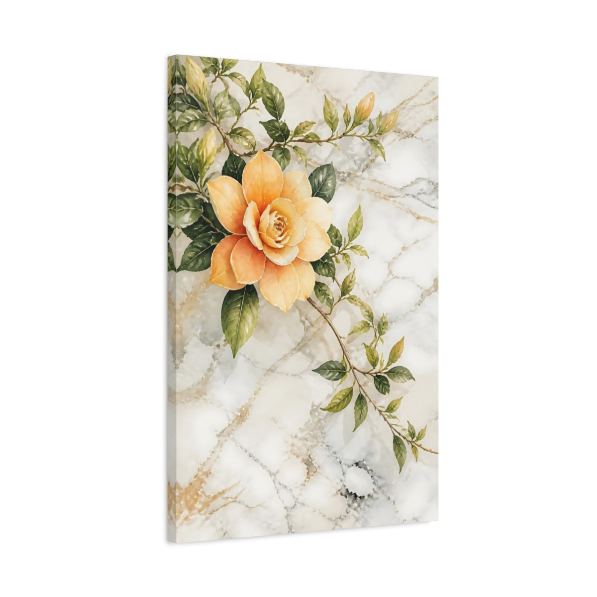 Side Mockup 2. Floral Peach Flower Peach Floral shown as stretched canvas wall art