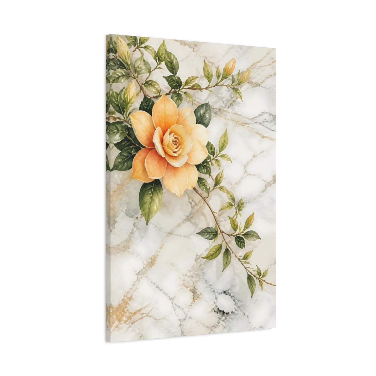 Main Mockup. Floral Peach Flower Peach Floral shown as stretched canvas wall art