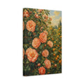 Side Mockup 4. Floral Peach Flowers Peach And Green shown as stretched canvas wall art