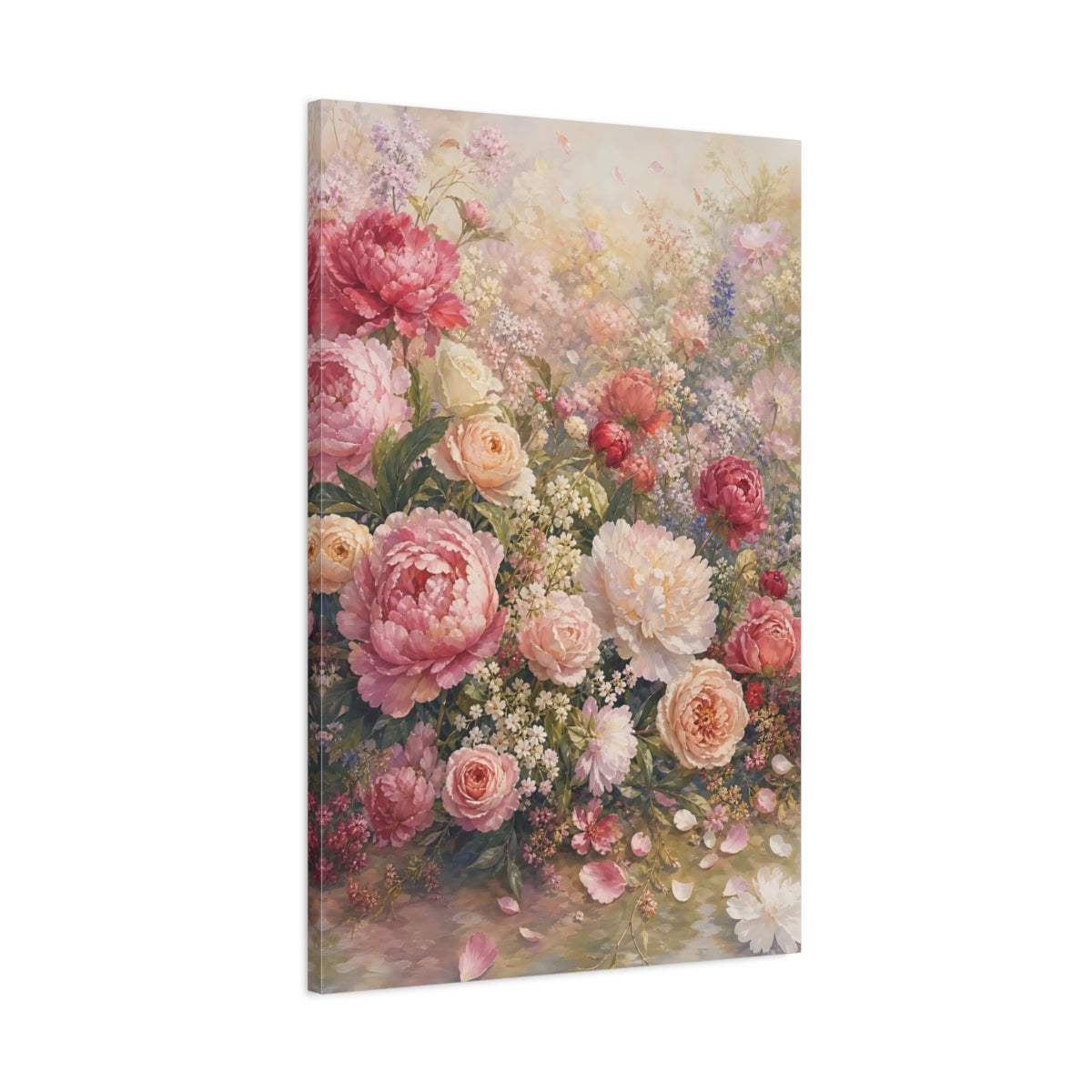 Main Mockup. Floral Peonies And Roses Pink Peonies shown as stretched canvas wall art