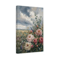 Side Mockup 4. Floral Peonies Pink And Blue Floral shown as stretched canvas wall art