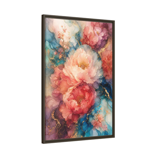 Main Mockup. Floral Peonies Pink And Blue Peonies shown as stretched canvas wall art