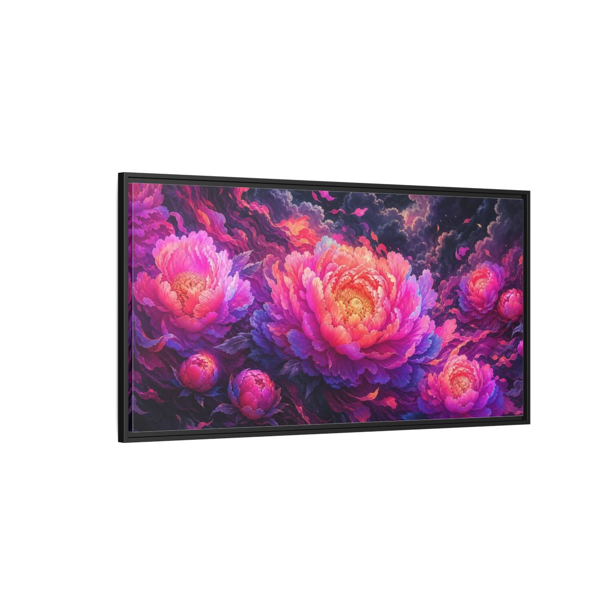 Side Mockup 5. Floral Peonies Pink And Purple Peonies shown as stretched canvas wall art