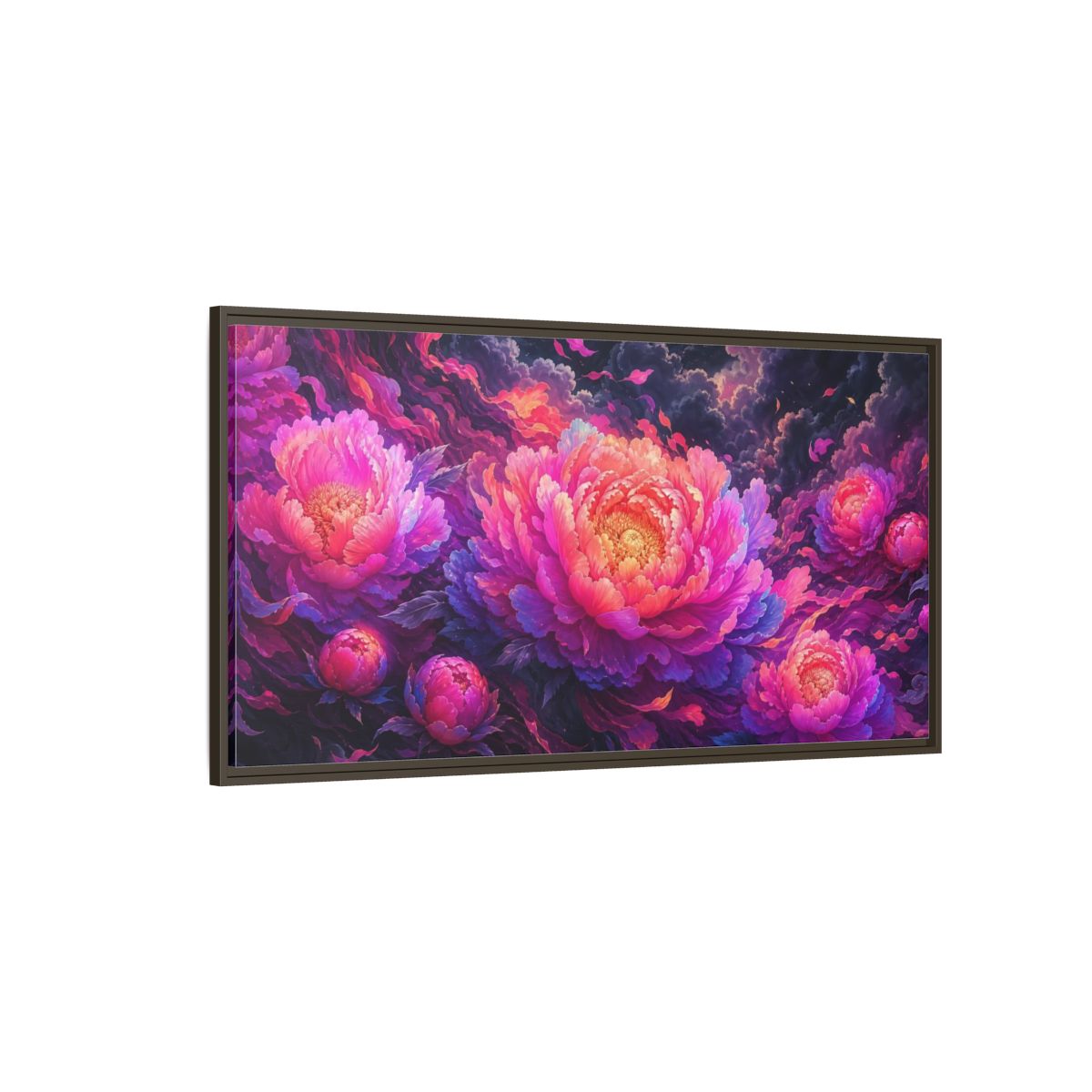 Side Mockup 4. Floral Peonies Pink And Purple Peonies shown as stretched canvas wall art