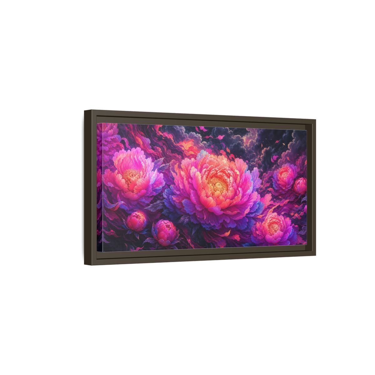 Side Mockup 7. Floral Peonies Pink And Purple Peonies shown as stretched canvas wall art