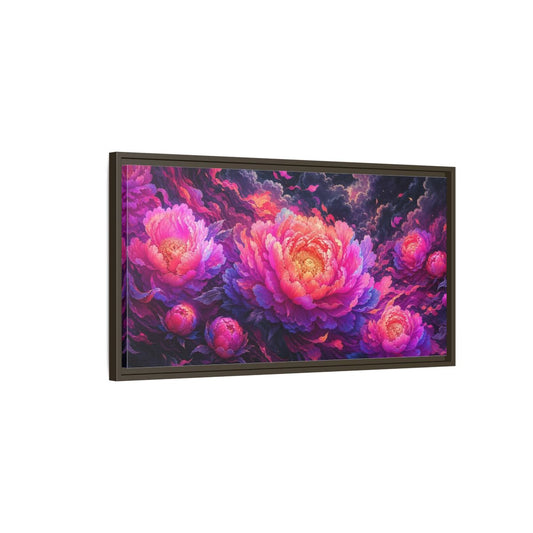 Main Mockup. Floral Peonies Pink And Purple Peonies shown as stretched canvas wall art