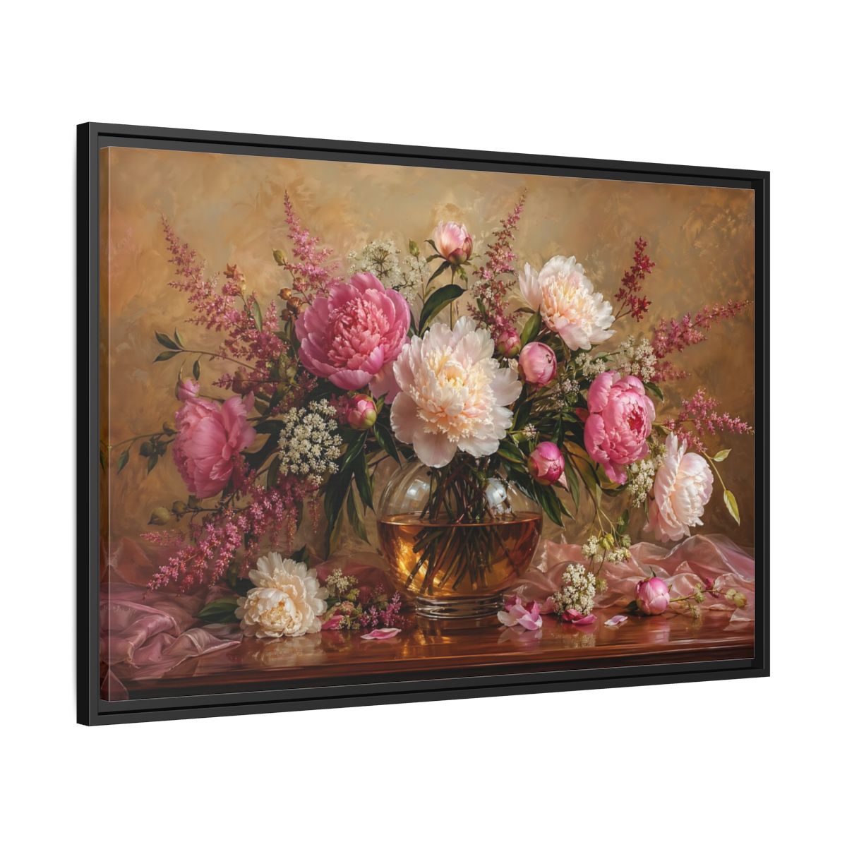 Side Mockup 13. Floral Peonies Pink Peony Bouquet shown as stretched canvas wall art