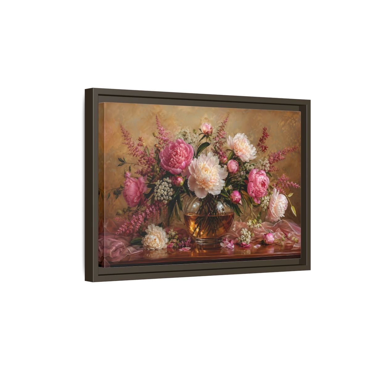 Side Mockup 5. Floral Peonies Pink Peony Bouquet shown as stretched canvas wall art
