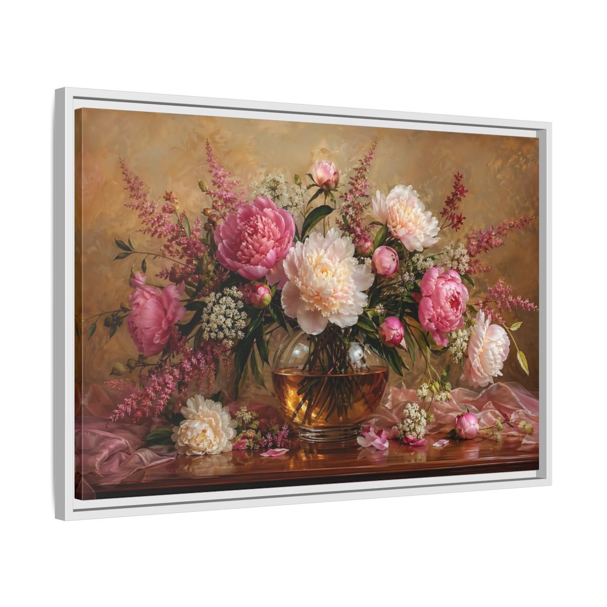 Side Mockup 10. Floral Peonies Pink Peony Bouquet shown as stretched canvas wall art