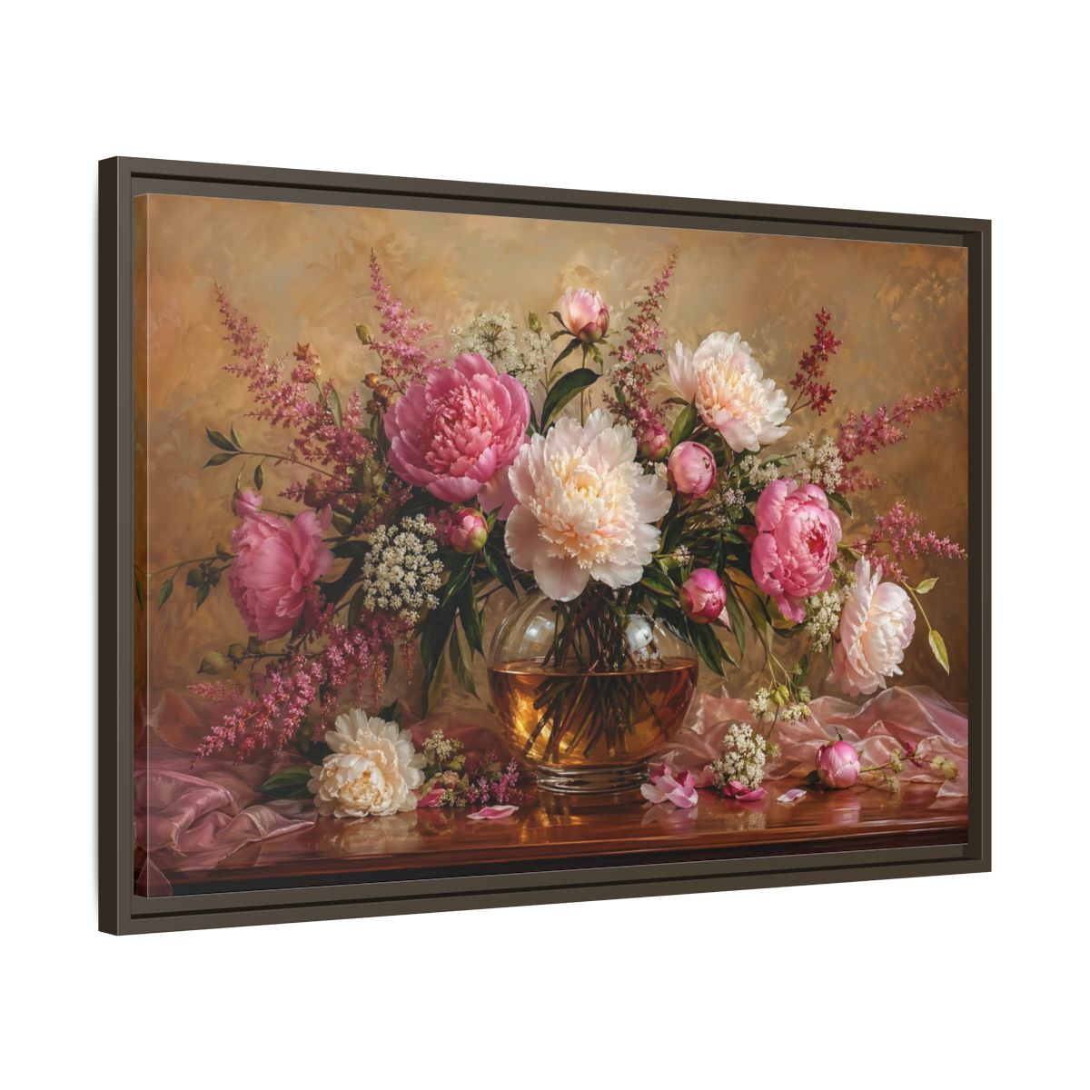 Side Mockup 11. Floral Peonies Pink Peony Bouquet shown as stretched canvas wall art